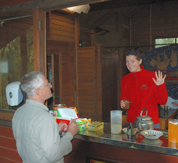 Jess dispenses drinks and good cheer