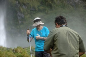 Taking a shower at the base of Sunderland Falls