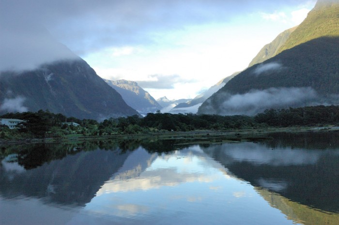 Sheerdown Hills (left) and Mt. Phillips (right) over Milford Sounds