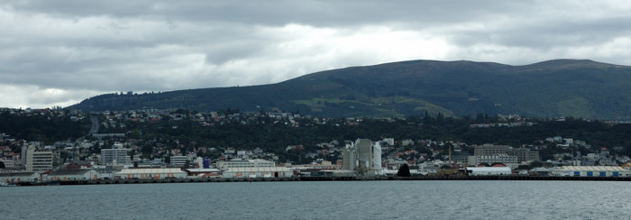 Looking towards the Dunedin Center from across the Otago Harbor