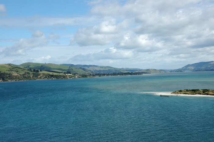 Looking out the length of the Otago Harbor from Dunedin