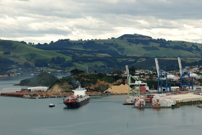 Container ship leaving Port Chalmers