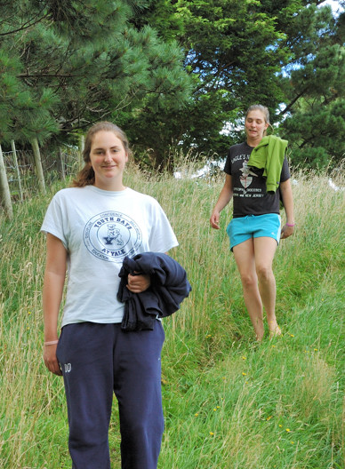 Haywood and Taylor walking Mike & Liz's hillside field