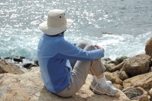 Nina enjoying the surf from the jetty